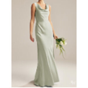 AW BRIDAL 0 XS sage green Maura satin cowl bridesmaid formal maxi dress NEW 0B4